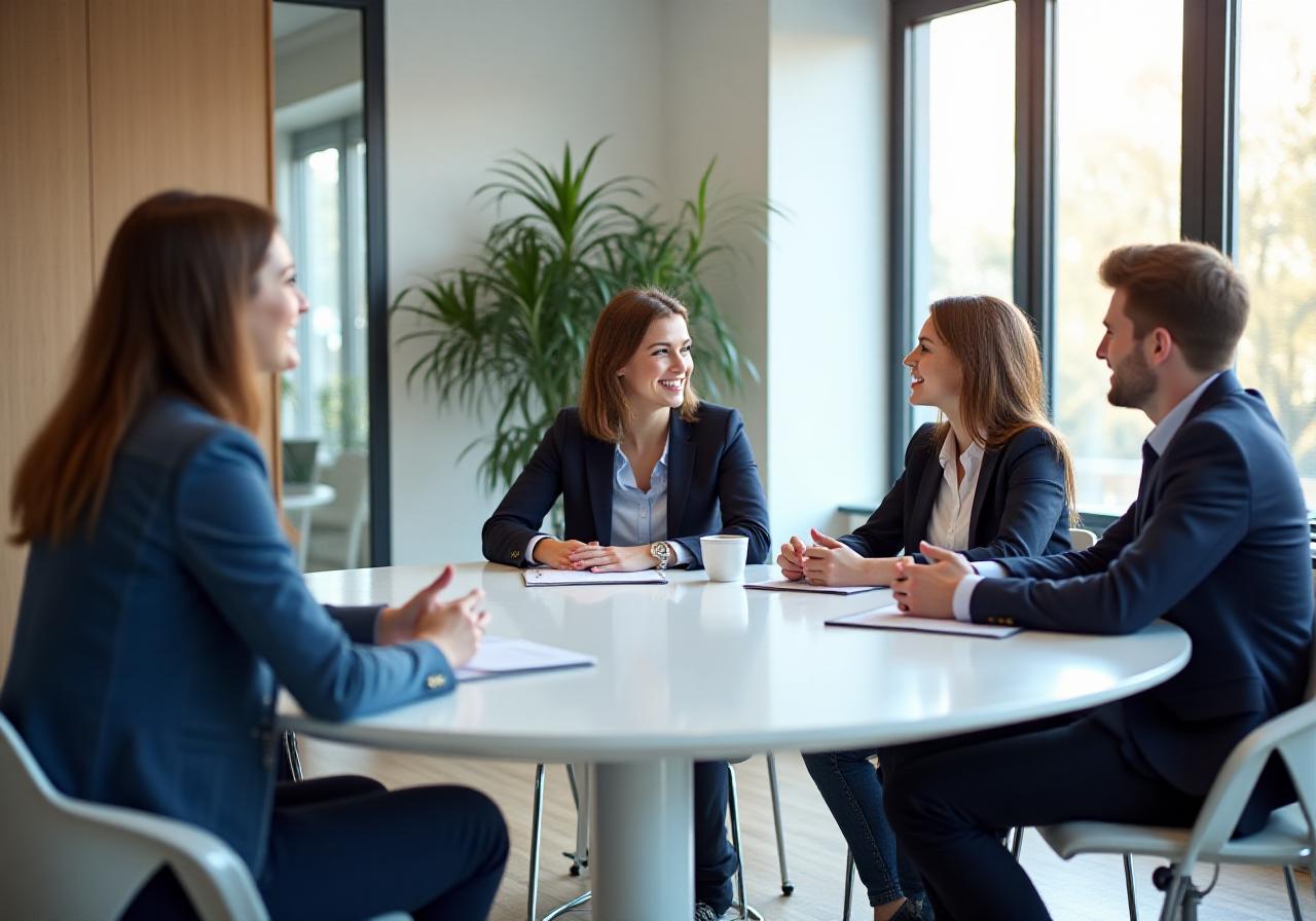 Professional HR experts interviewing a candidate in a bright office